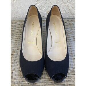 Bruno Magli Black Fabric Designer Shoes Women’s Sz 10B Open Toe Pumps